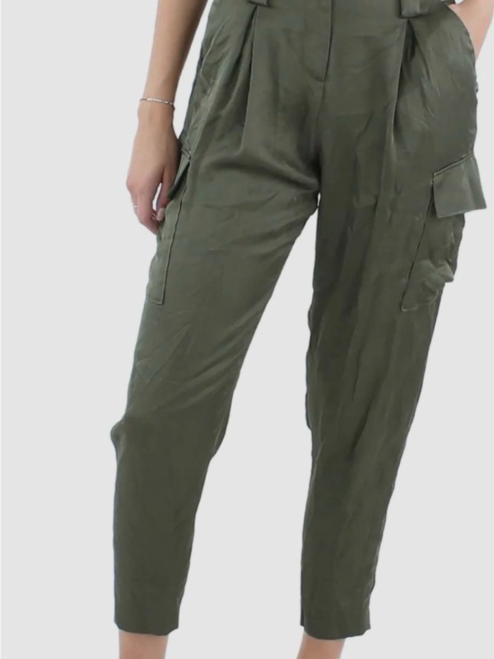 L'Agence Lightweight Silk Cropped Cargo Pants - Green